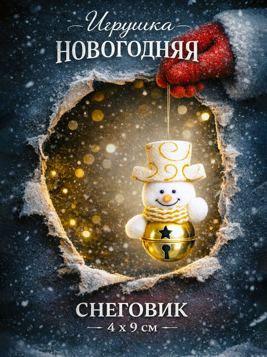 Елочное украшение / игрушка новогодняя на елку, Снеговик в шарике 9 см (4x9 см)