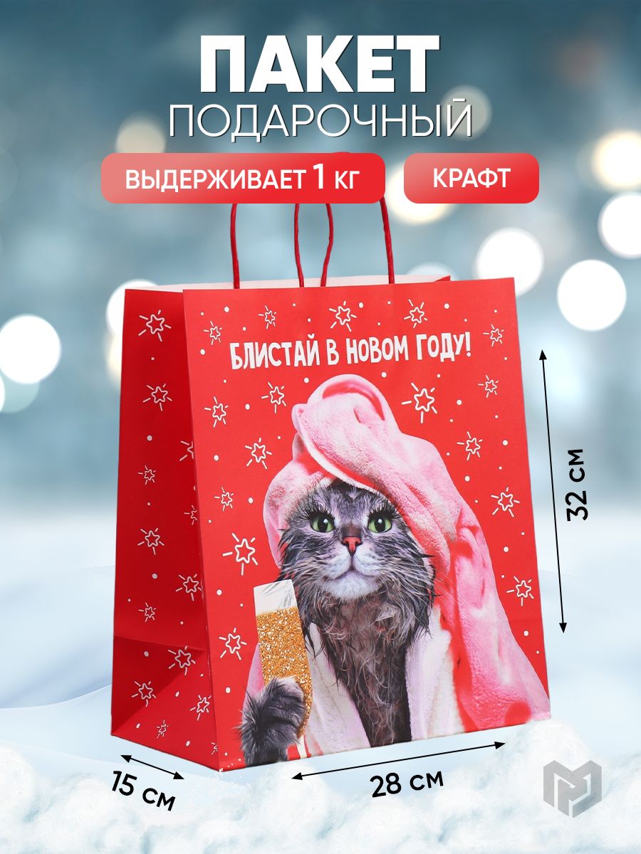 Пакет подарочный новогодний, 28 х 32 х 15 см