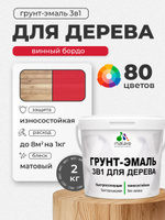 Акриловая Грунт-Эмаль 3 в 1 Malare для деревянных поверхностей с антисептическим эффектом, быстросохнущая, моющаяся без запаха матовая, винный бордо, 2 кг