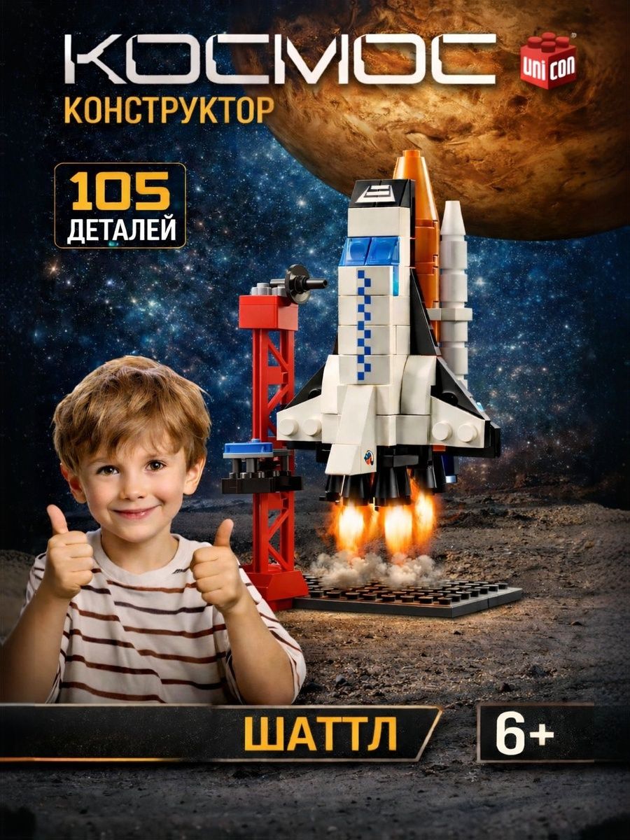 Детский конструктор, "Космос. Шаттл", Unicon, 105 деталей , подарок мальчику 6 лет