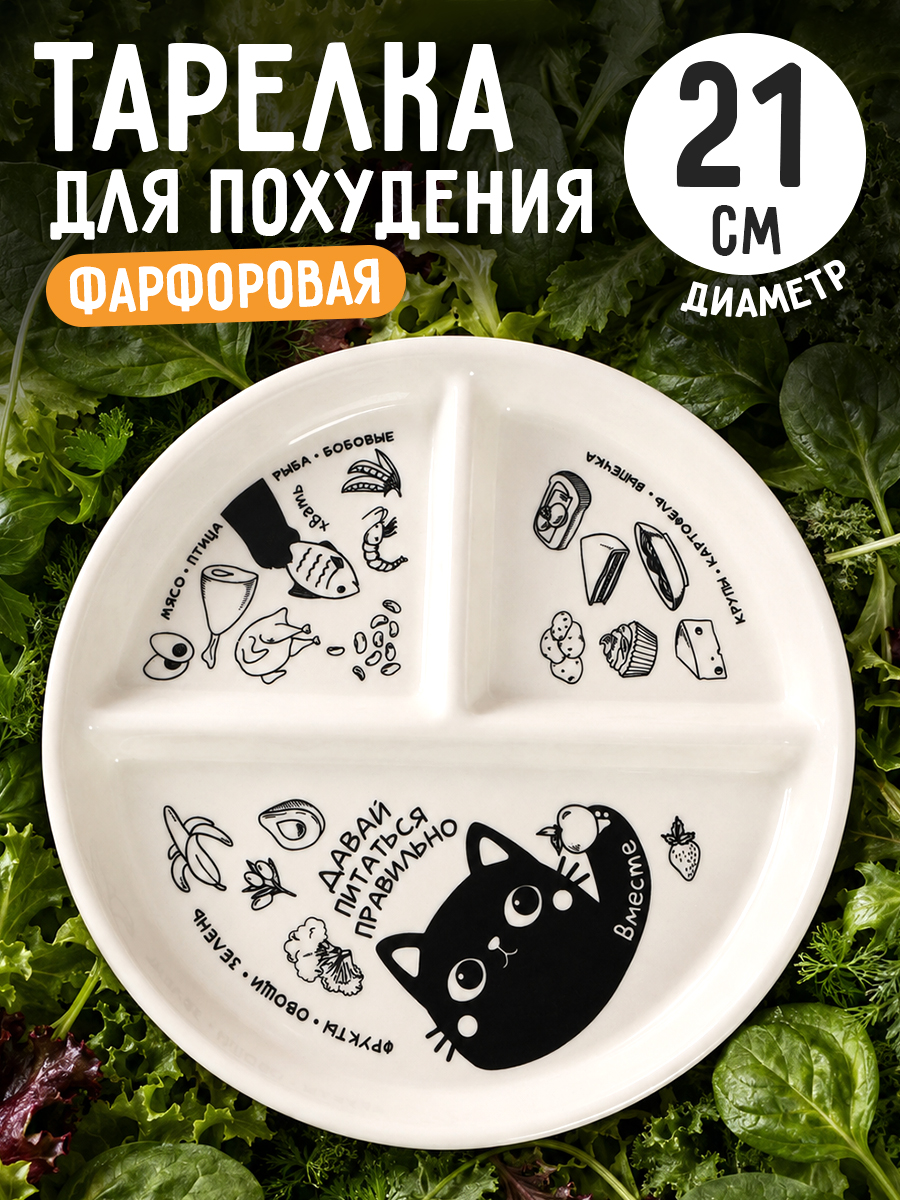 Тарелка для похудения с секциями, для правильного питания, диаметр 21 см, в подарок