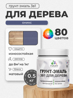 Акриловая Грунт-Эмаль 3 в 1 Malare для деревянных поверхностей с антисептическим эффектом, быстросохнущая, моющаяся без запаха матовая, оникс, 0.5 кг