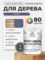 Латексная Грунт-Эмаль 3 в 1 Malare для деревянных поверхностей с антисептическим эффектом, быстросохнущая моющаяся без запаха полуглянцевая, оникс, 1 кг