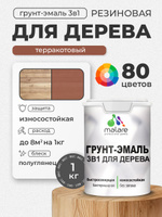 Латексная Грунт-Эмаль 3 в 1 Malare для деревянных поверхностей с антисептическим эффектом, быстросохнущая моющаяся без запаха полуглянцевая, терракотовый, 1 кг