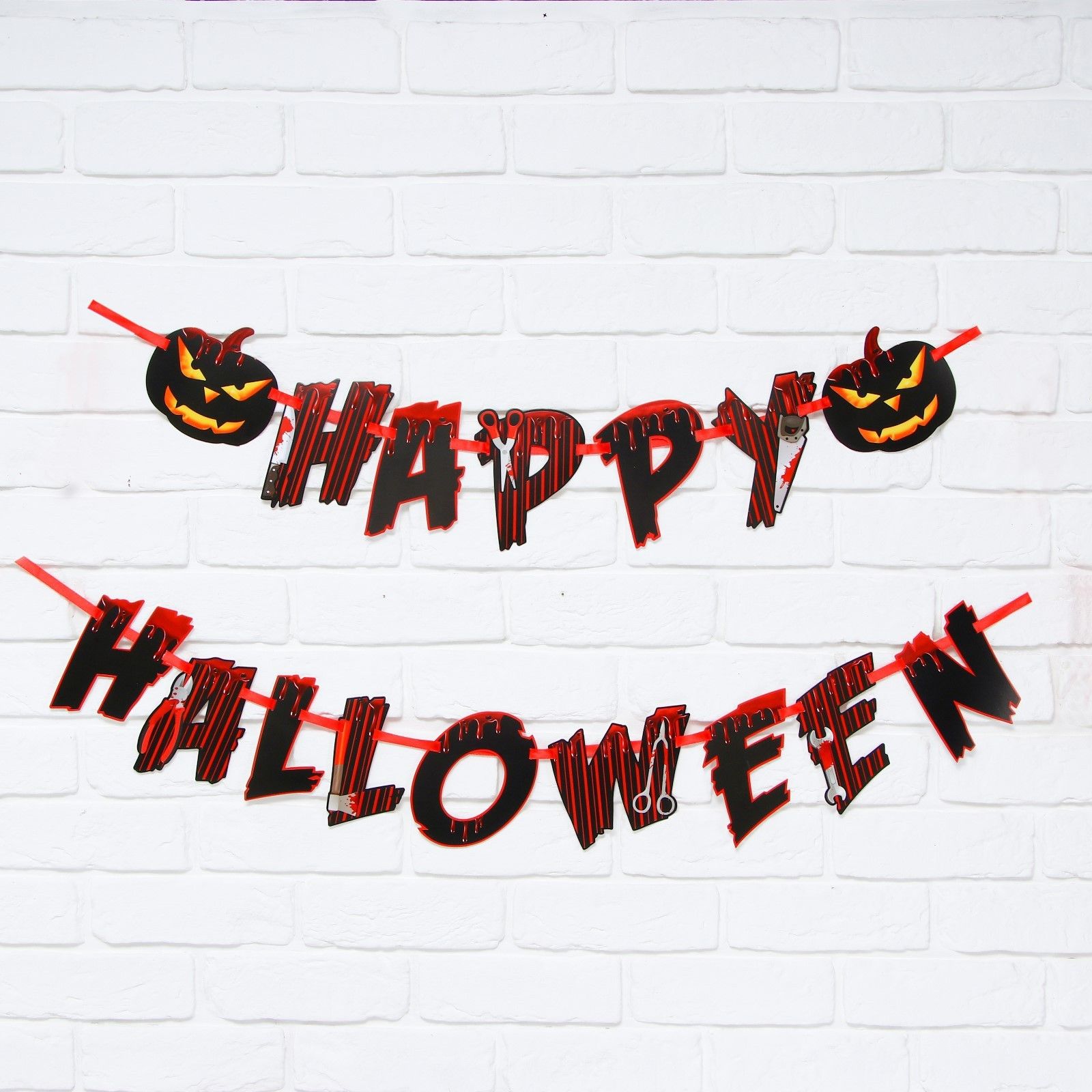 Гирлянда на ленте на Хэллоуин Happy Halloween , кровавая тыква, длина 250 см.