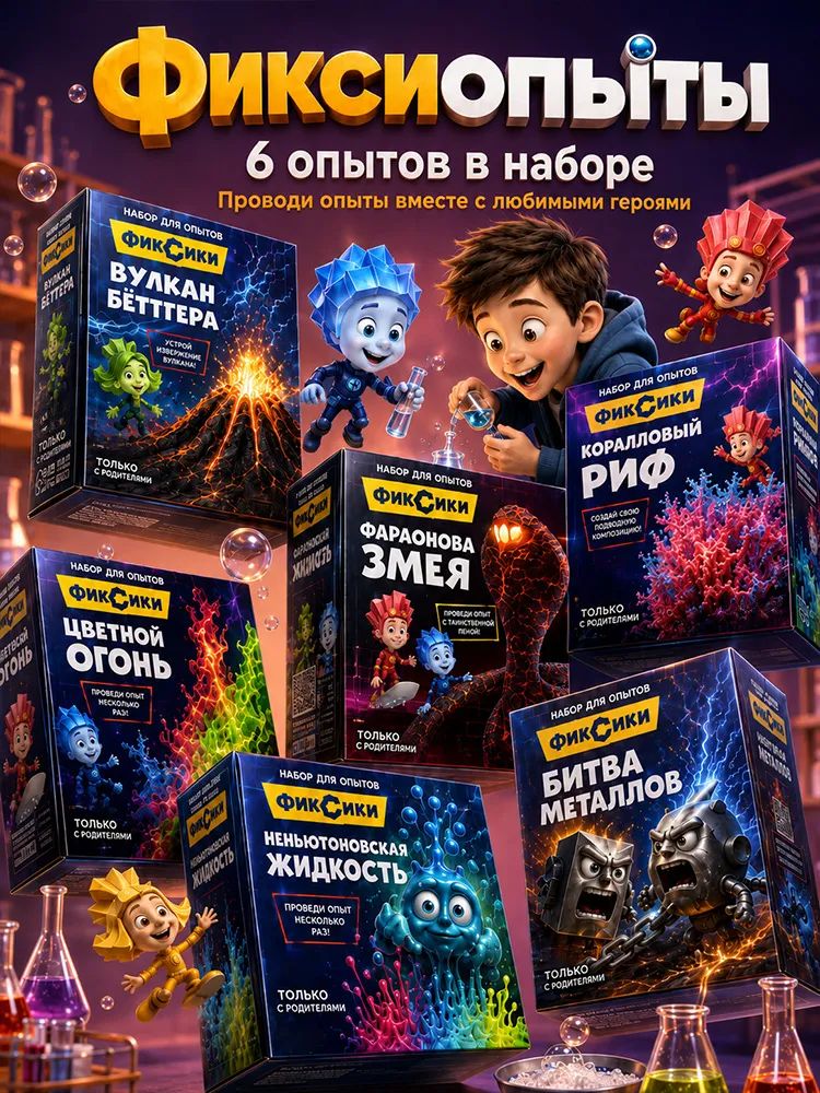 Опыты и эксперименты для детей / набор опытов для мальчиков "Фиксиопыты" 6 опытов в наборе