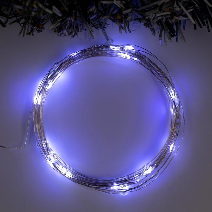 Гирлянда Нить Роса 5 м 50 LED мерцание белый свет на батарейках AA