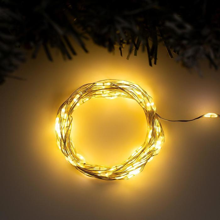 Гирлянда Нить Роса 5 м 100 LED тёплый белый свет 2 режима AA