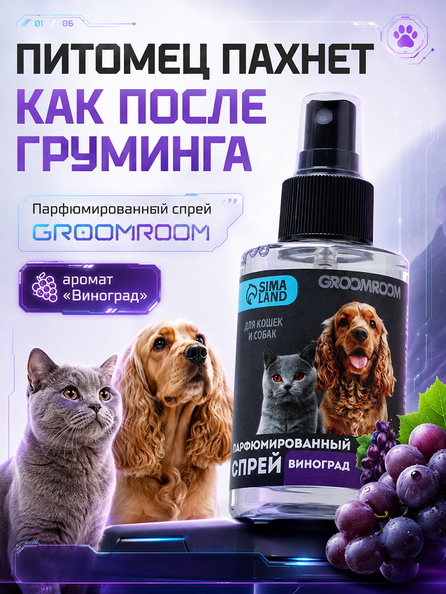 Духи парфюм для собак и кошек (гипоаллергенный) ВИНОГРАД 100 мл