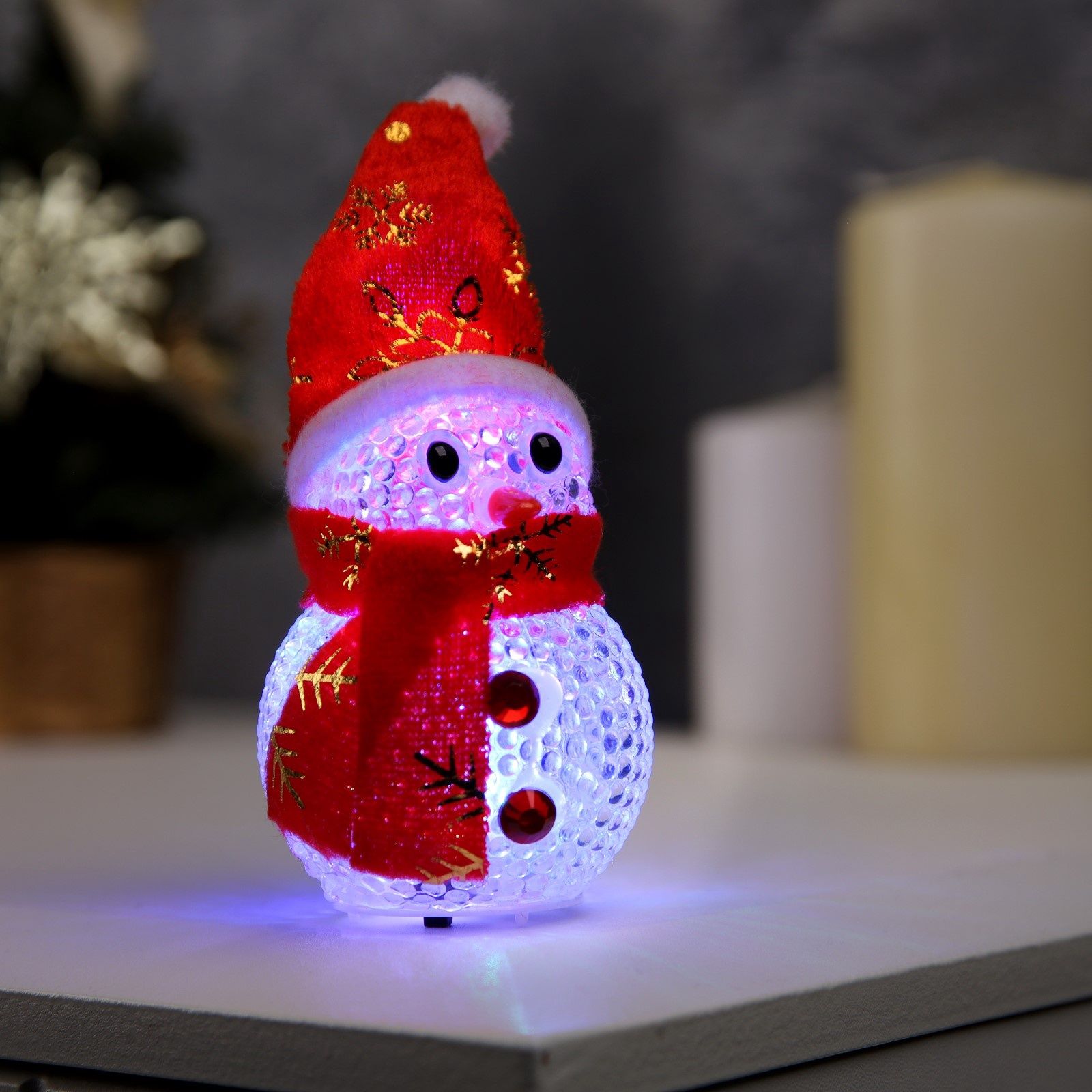 Ёлочная игрушка Снеговик , 10 см, от батареек, свечение мульти (RGB)