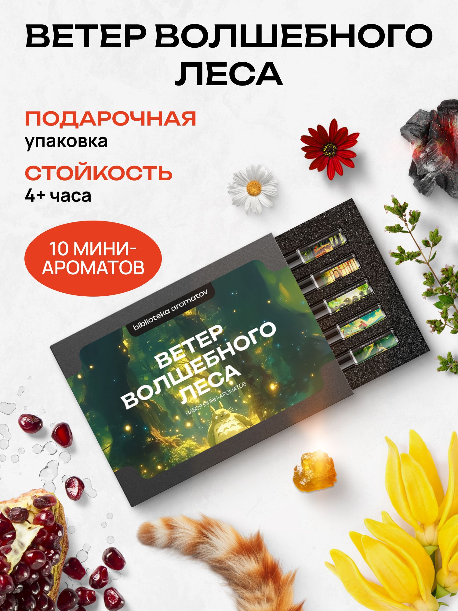 Набор духов женские и мужские пробники 10 ароматов "Ветер волшебного леса", Библиотека ароматов
