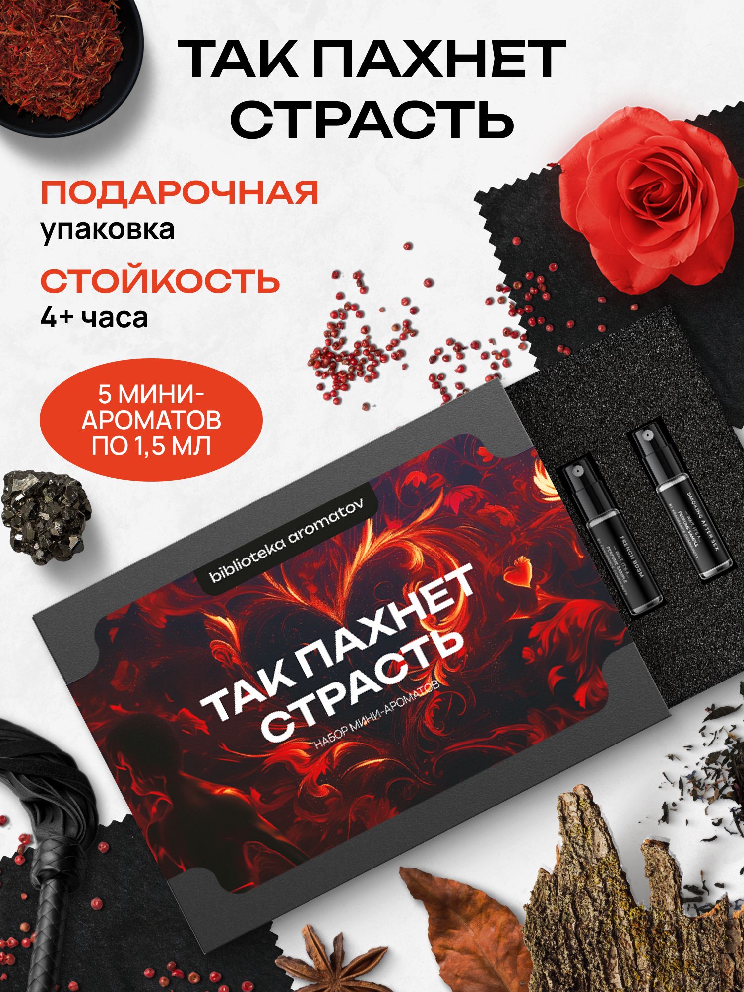 Набор духов женские и мужские пробники 5 ароматов "Так пахнет страсть", Библиотека ароматов
