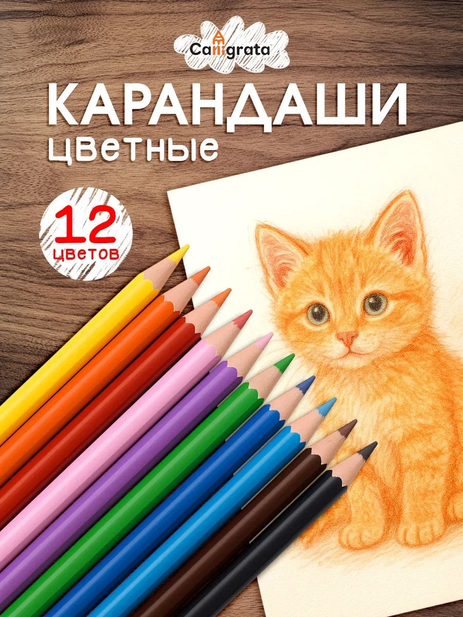 Карандаши цветные для рисования Calligrata, мягкие, 12 цветов
