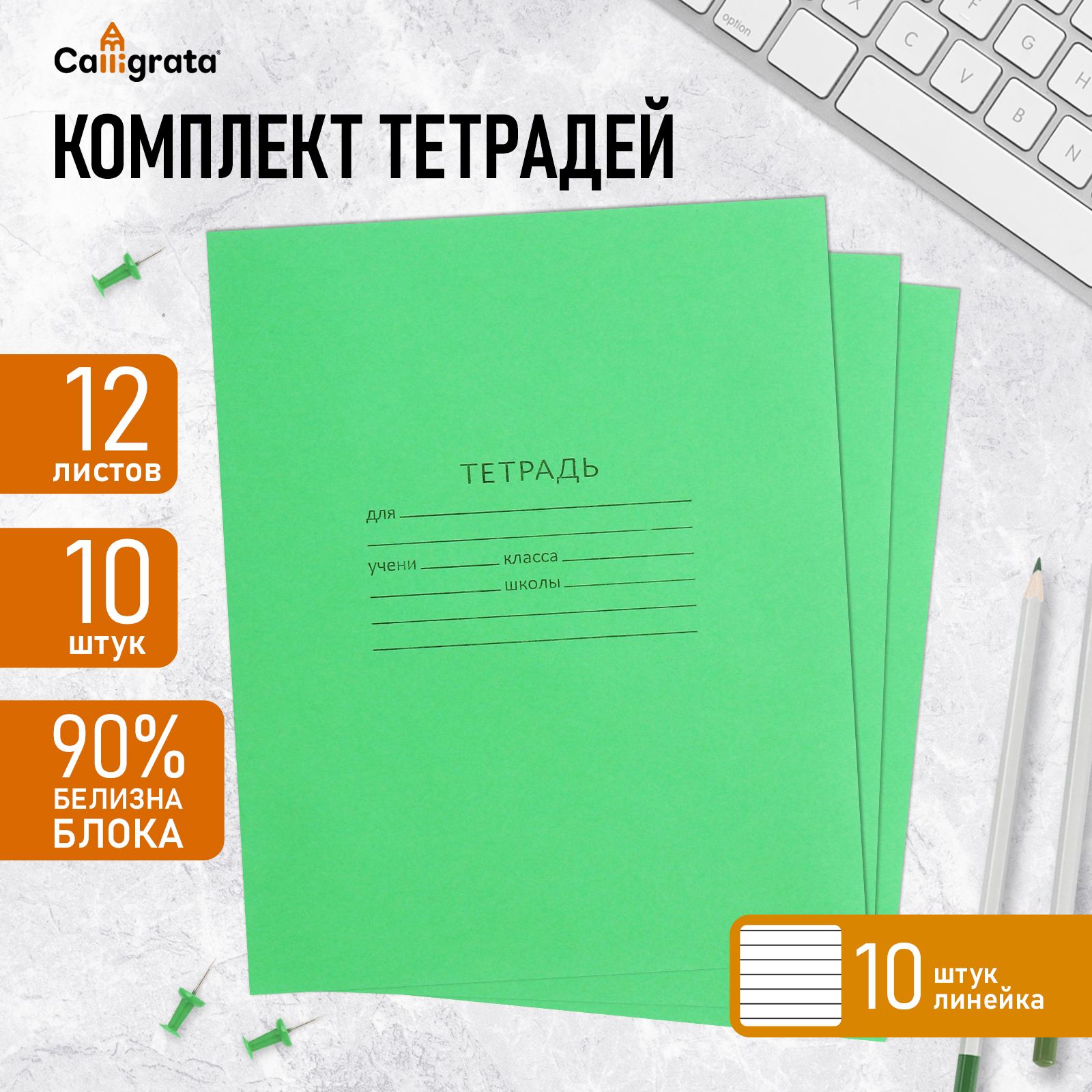 Комплект тетрадей из 10 штук, 12 листов в линию