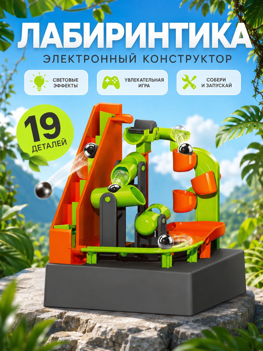 Электронный конструктор, "Лабиринтика" 19 деталей, детский, подарок для мальчика