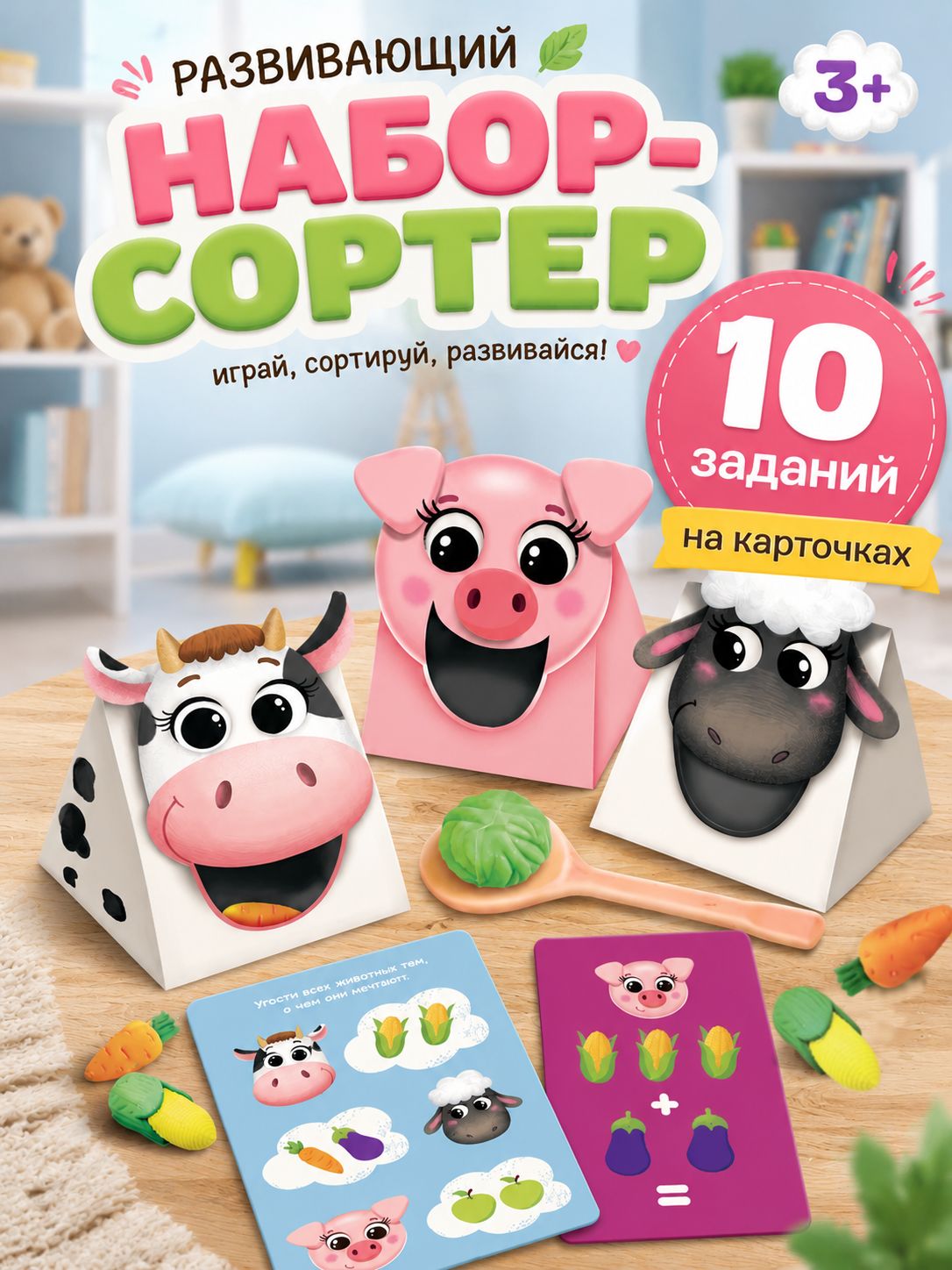 Сортер для малышей / Сортер "Накорми животных" / Развивающие игрушки от 3 лет