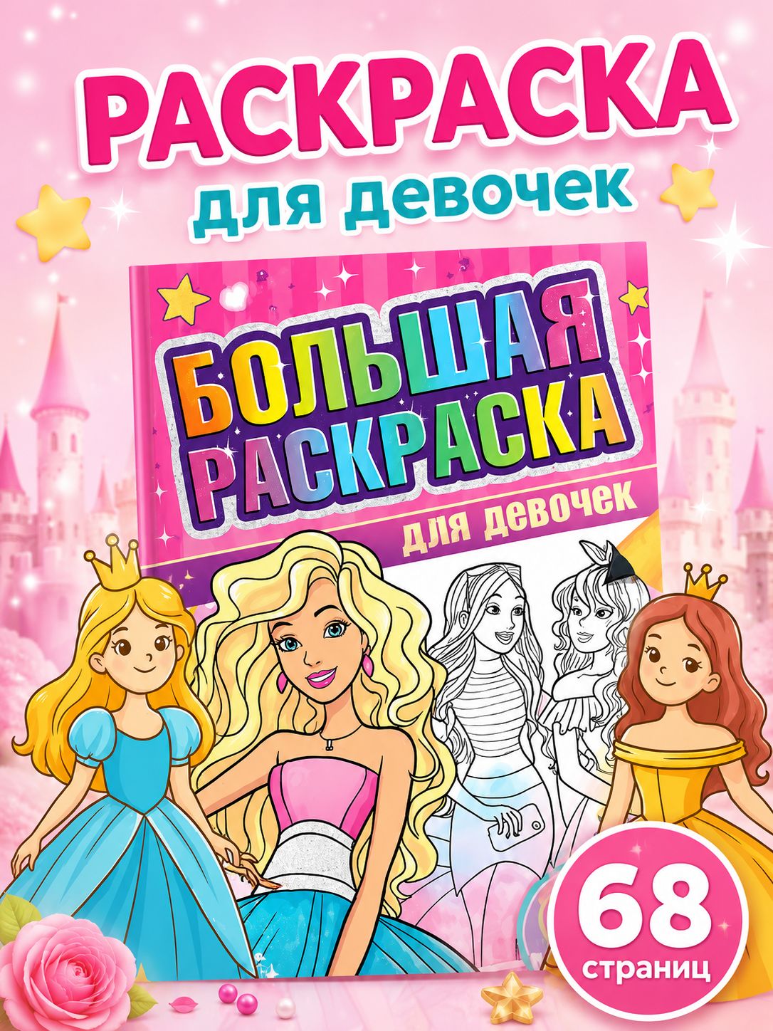 Раскраска для девочек, Буква Ленд, "Волшебный мир", большая раскраска