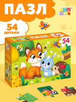 Пазлы для детей 3 лет, "Лис и зайчик", Puzzle Time , 54 элемента