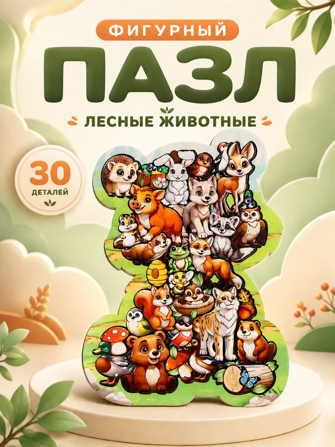 Пазл деревянный фигурный "Обитатели леса" / деревянные пазлы