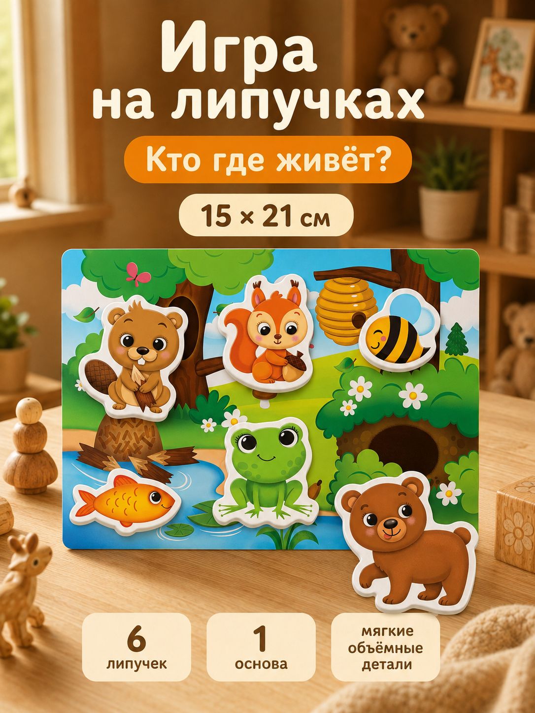 Развивающая игра на липучках, Веселые липучки, "Кто где живет?", для малышей