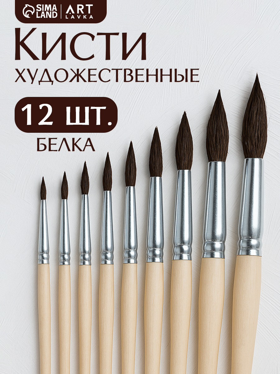 Набор кистей для рисования красками, 12 шт.