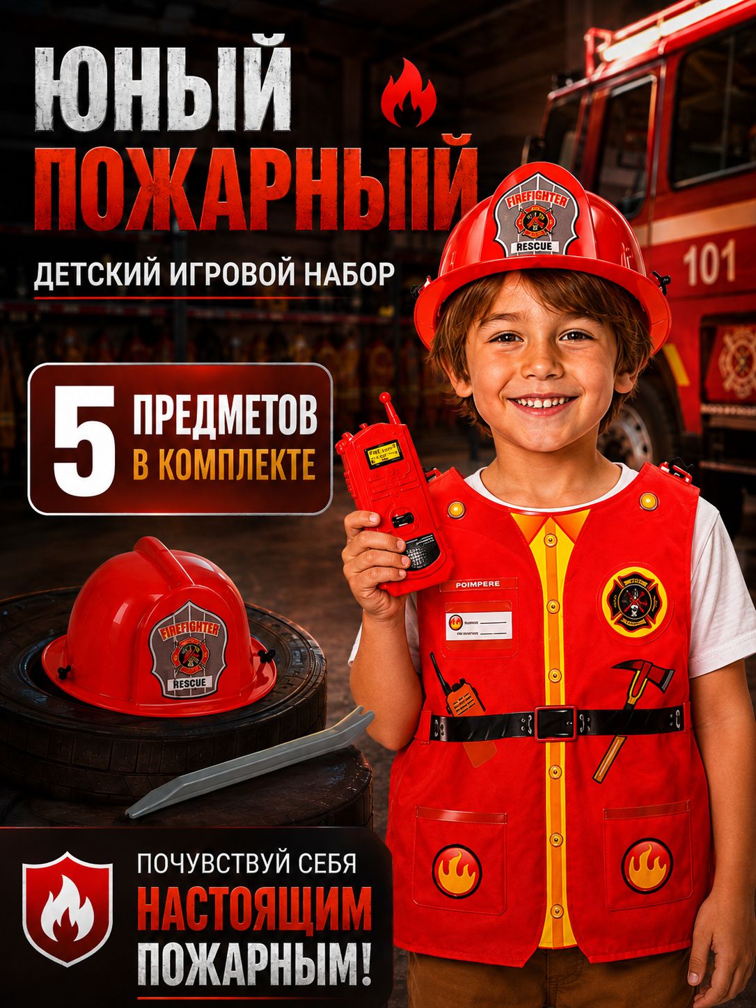 Детский набор пожарного "Бравый спасатель" / костюм детский / костюм пожарного