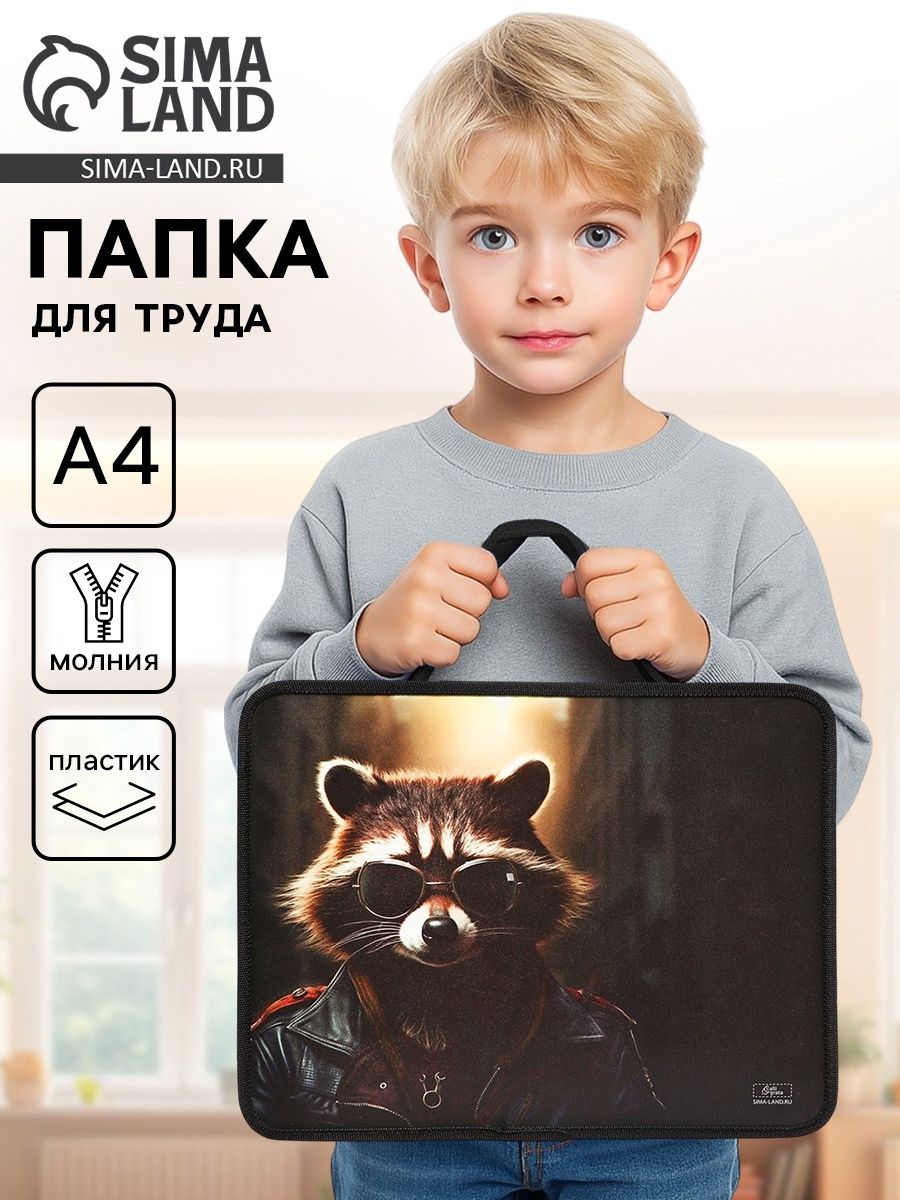 Папка для труда, А4, пластиковая, 33 26 7.5 см Енот