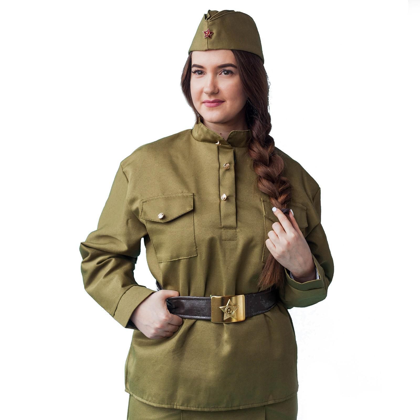 Карнавальный костюм военного Страна Карнавалия "Солдаточка", пилотка, гимнастерка, ремень, размер 52-54