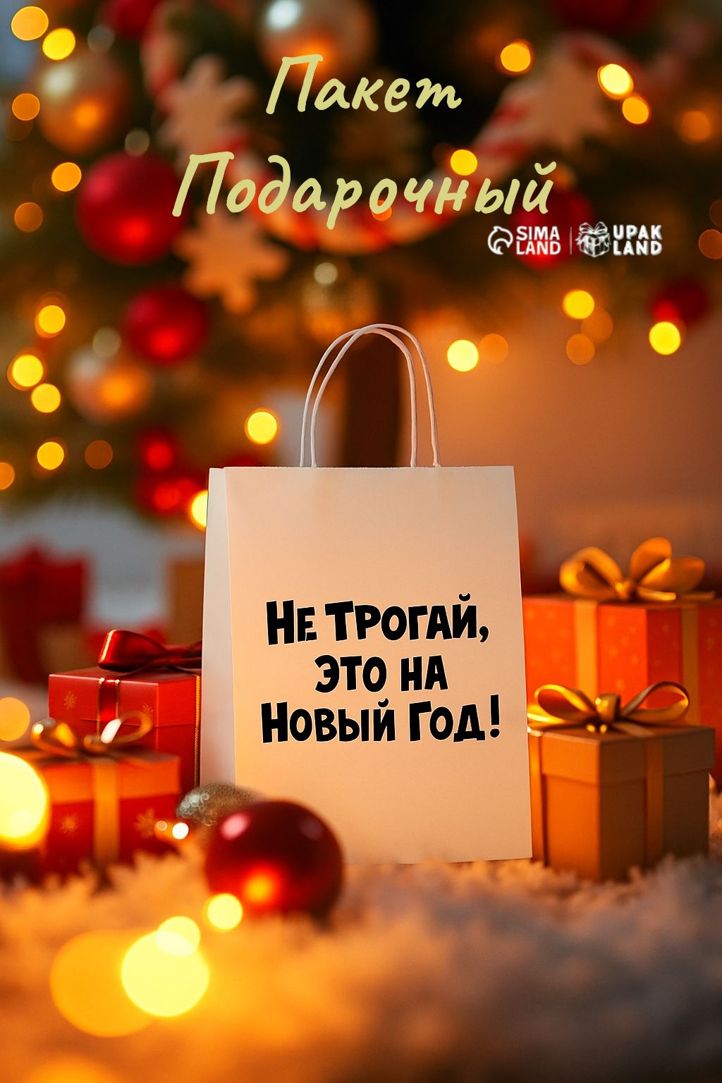 Пакет подарочный с приколом, крафт, "Не трогай, это на Новый Год", белый, 28 х 24 х 14 см