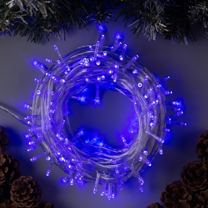 Гирлянда Нить 20 м, IP20, прозрачная нить, 200 LED, 8 режимов, 220 В, свечение синее
