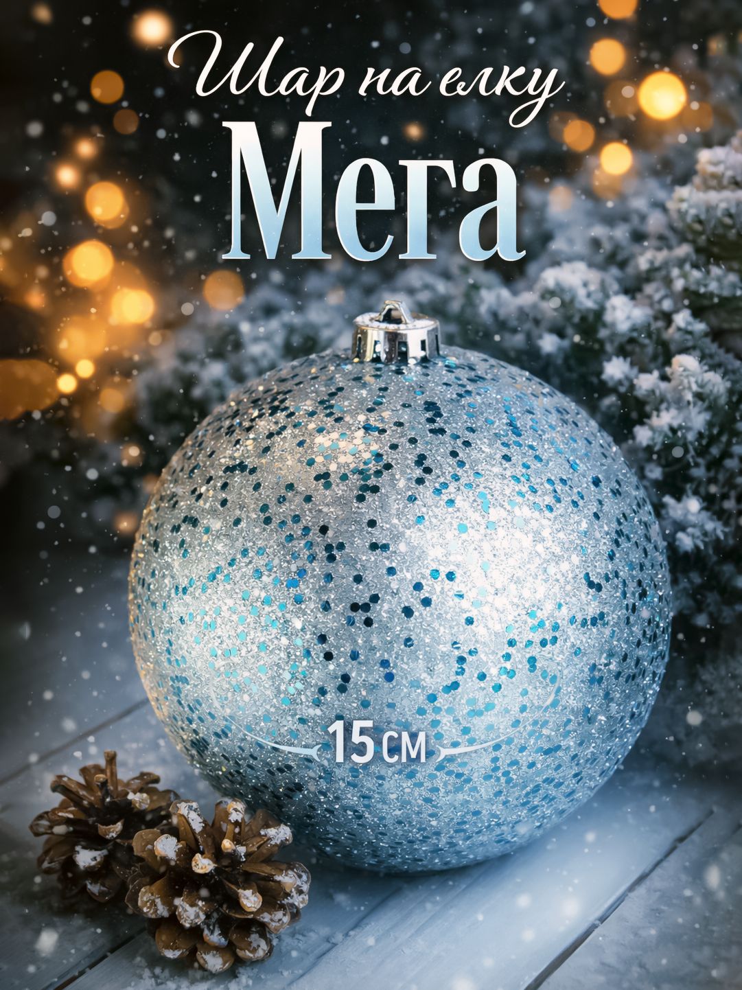 Елочная игрушка, новогодний шар на елку, 15 см "Мега", голубой