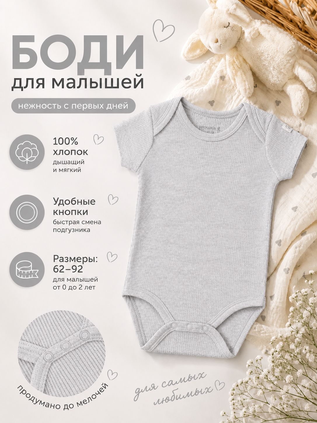 Боди для новорожденных 80-86, Крошка Я