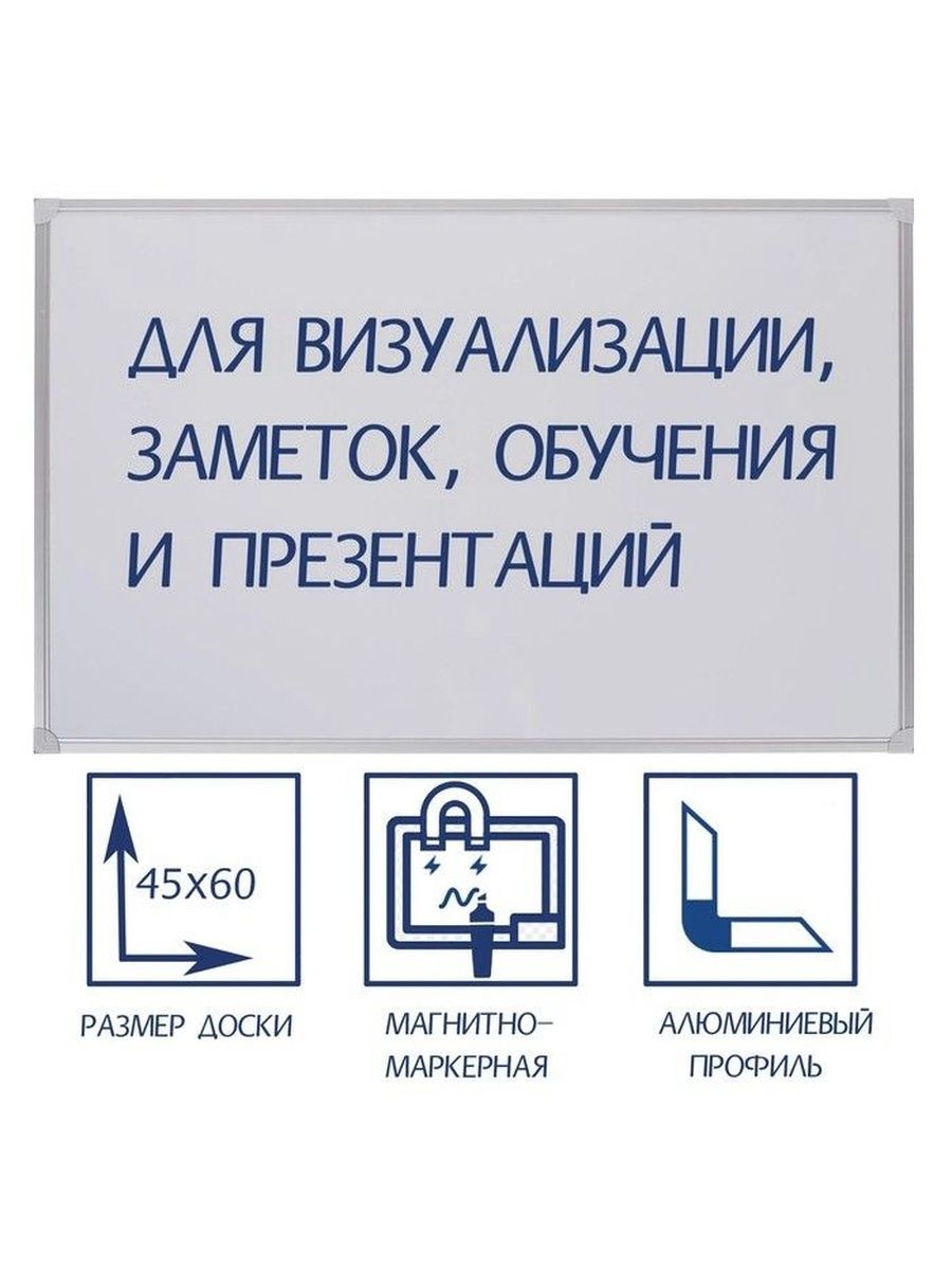 Доска магнитно-маркерная 45х60 см, в алюминиевой рамке