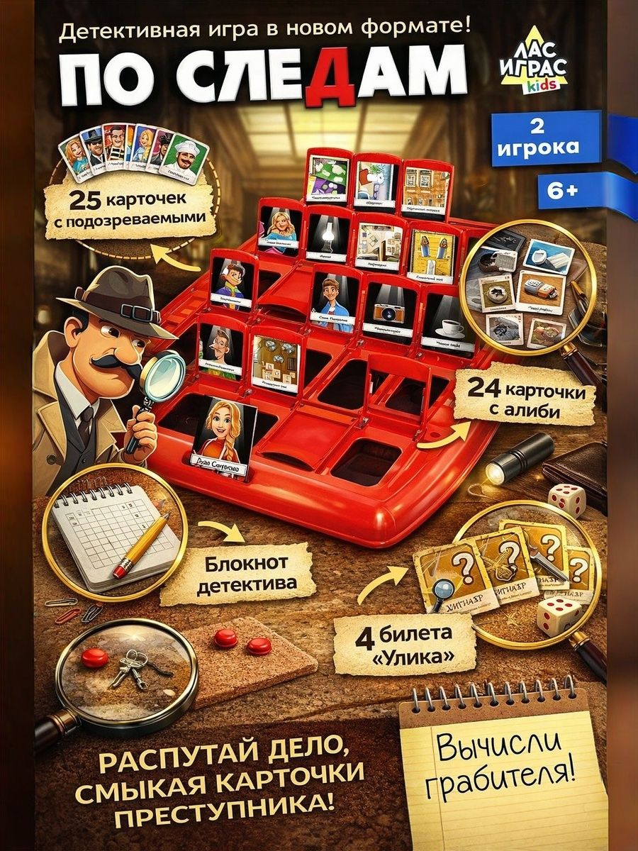Настольные игры для двоих, "По следам", Лас Играс, детективная игра, настолки для детей