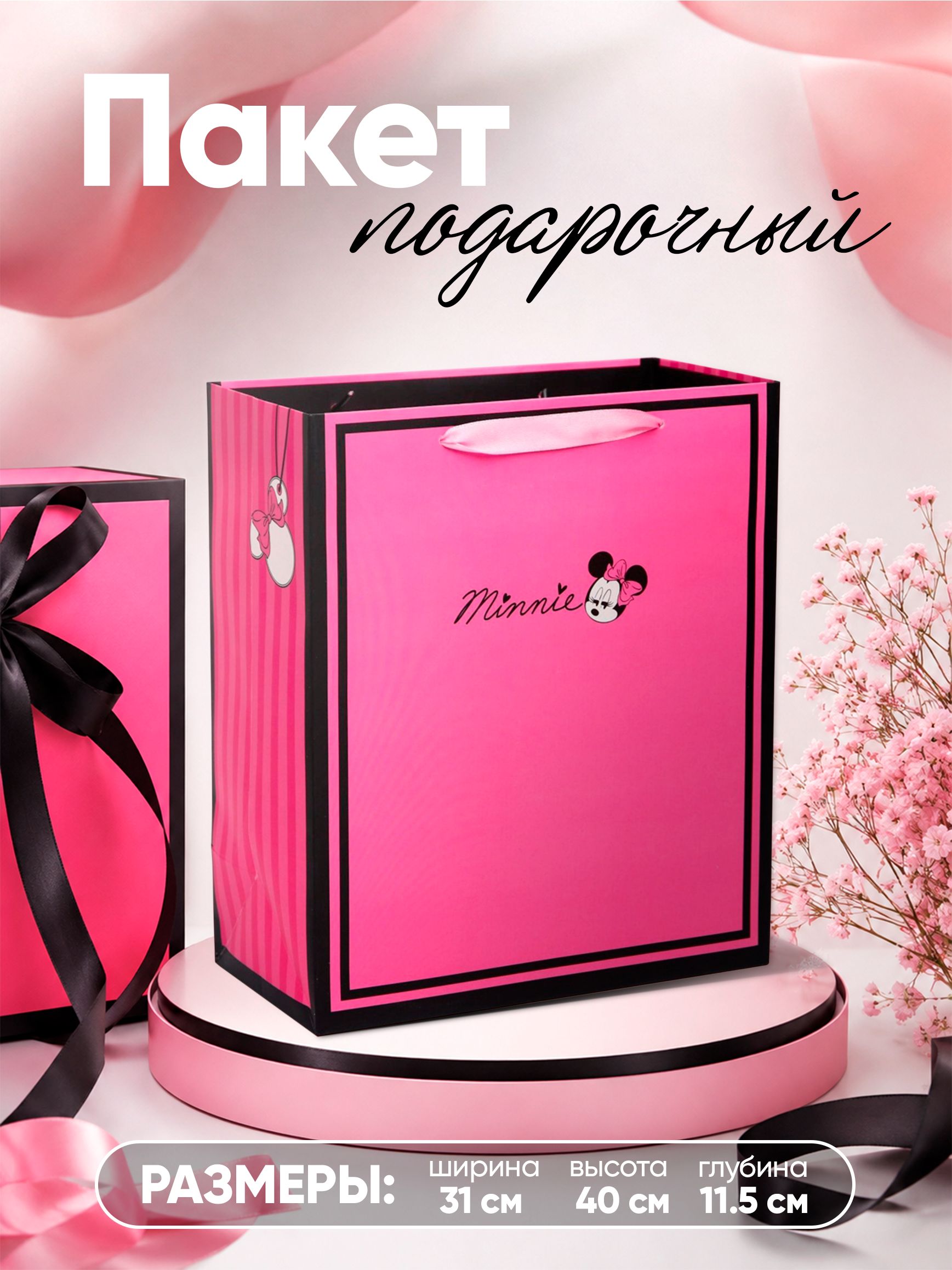Подарочный пакет для девочки, ламинированный, Disney, "Минни Маус", размер 23 х 27 х 11,5 см