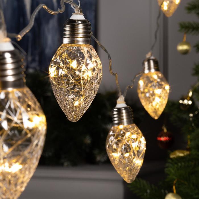 Гирлянда Нить 3 м с насадками Лампочки шишки , IP20, прозрачная нить, 80 LED, свечение тёплое белое, 8 режимов, 220 В