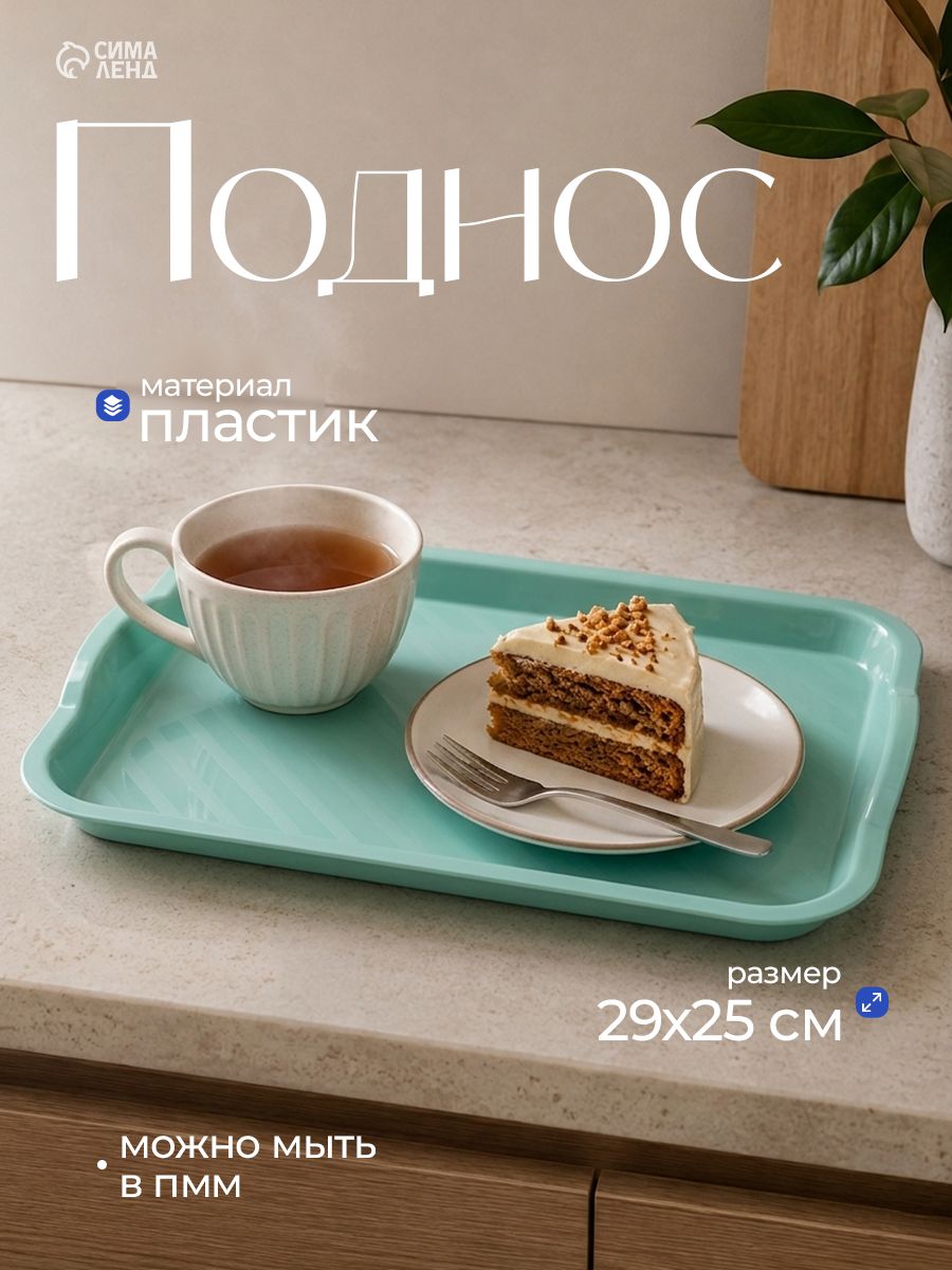 Поднос пластиковый, 25x29x3.2 см, прямоугольный, бирюзовый