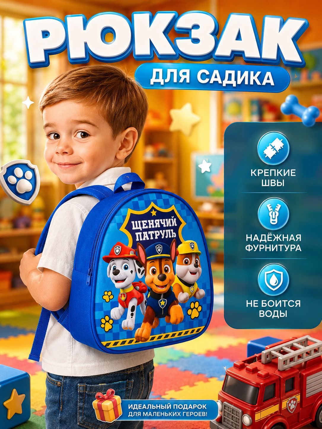 Рюкзак детский "Щенячий патруль", 1 отделение, размер 23 х 21 х 10 см