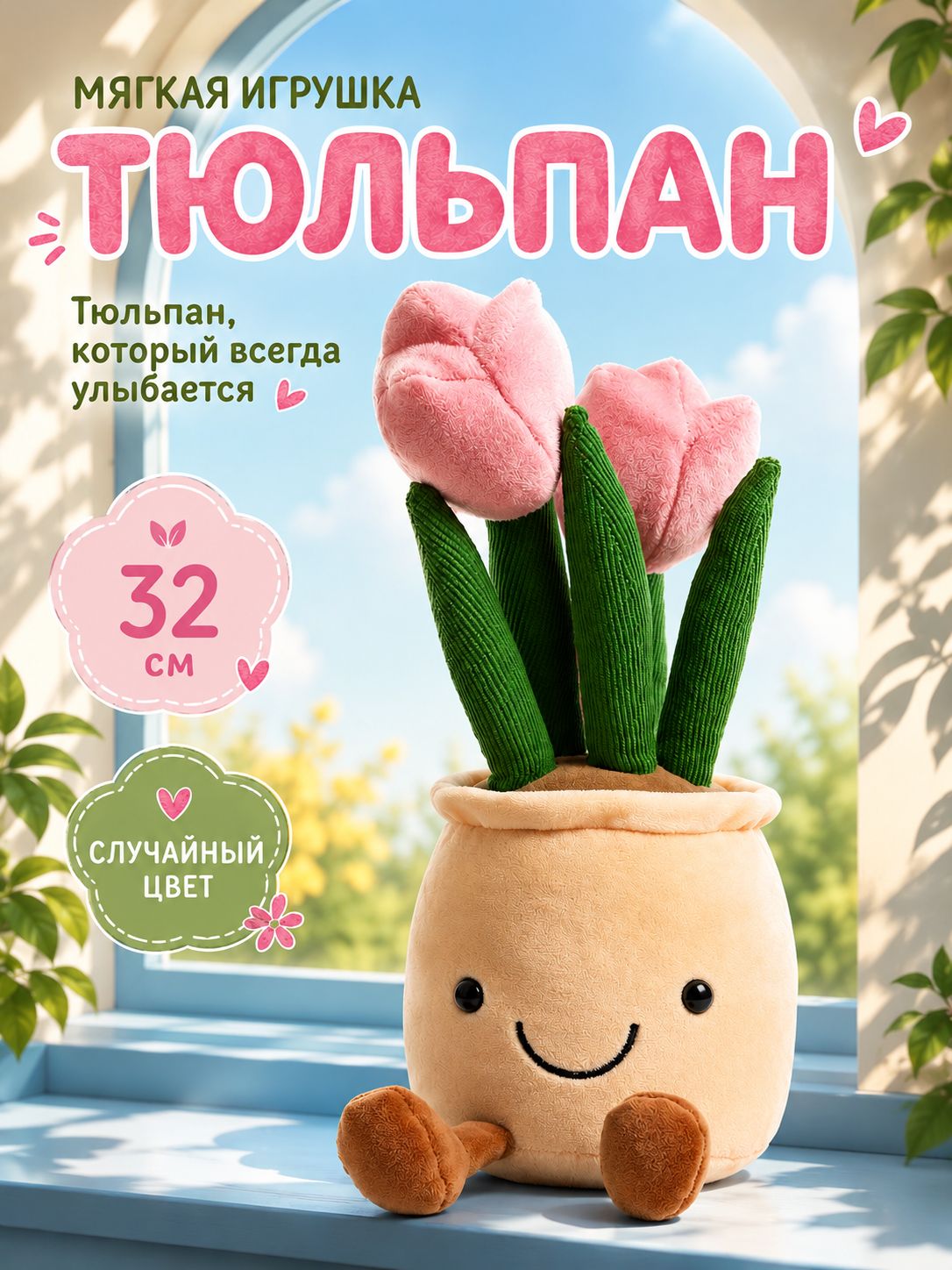 Мягкая игрушка "Тюльпан" / плюшевый цветок, подарок ребенку, интерьерная игрушка
