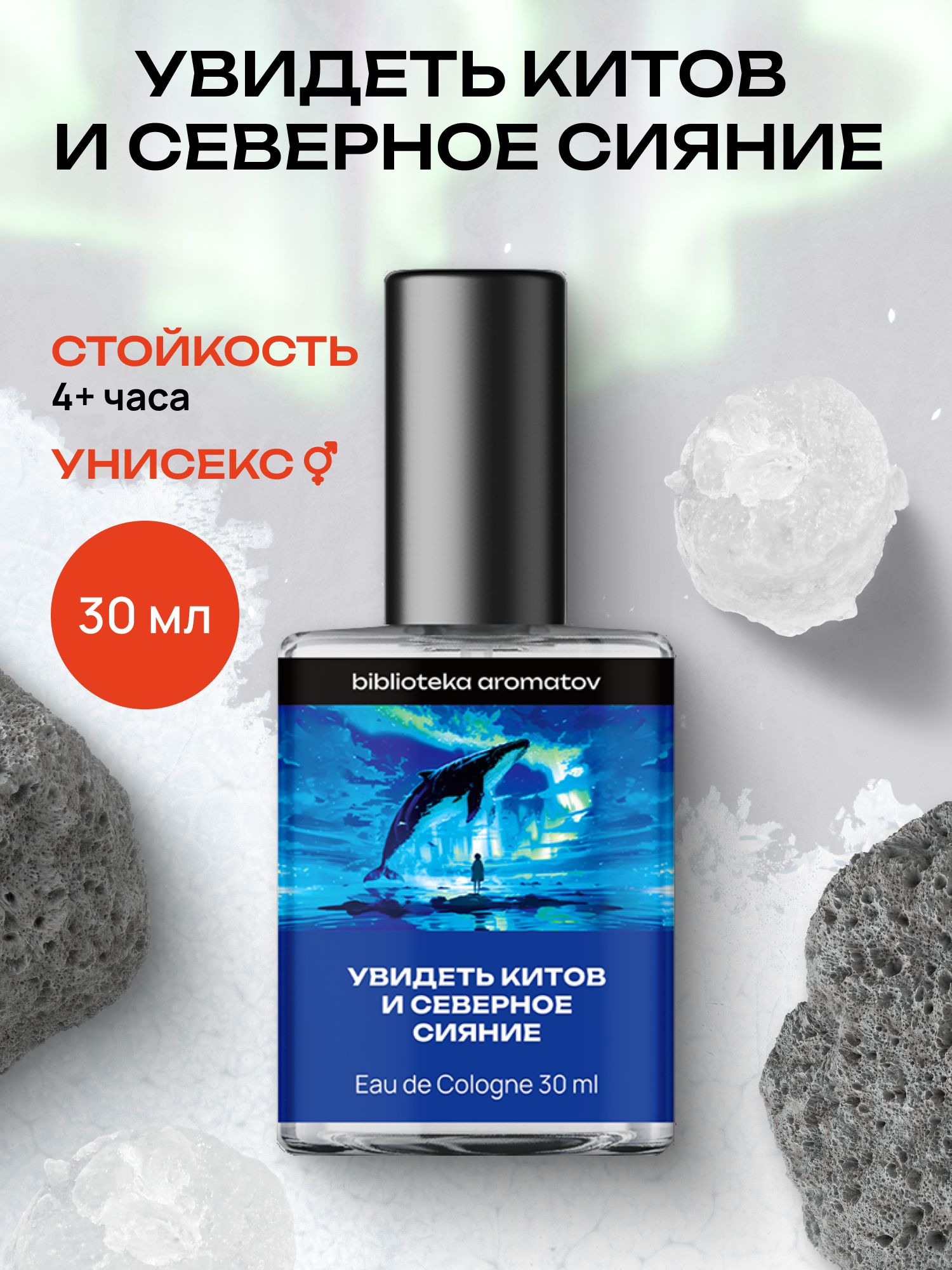 Туалетная вода женская и мужская стойкая Увидеть китов и северное сияние 30 мл, Библиотека ароматов