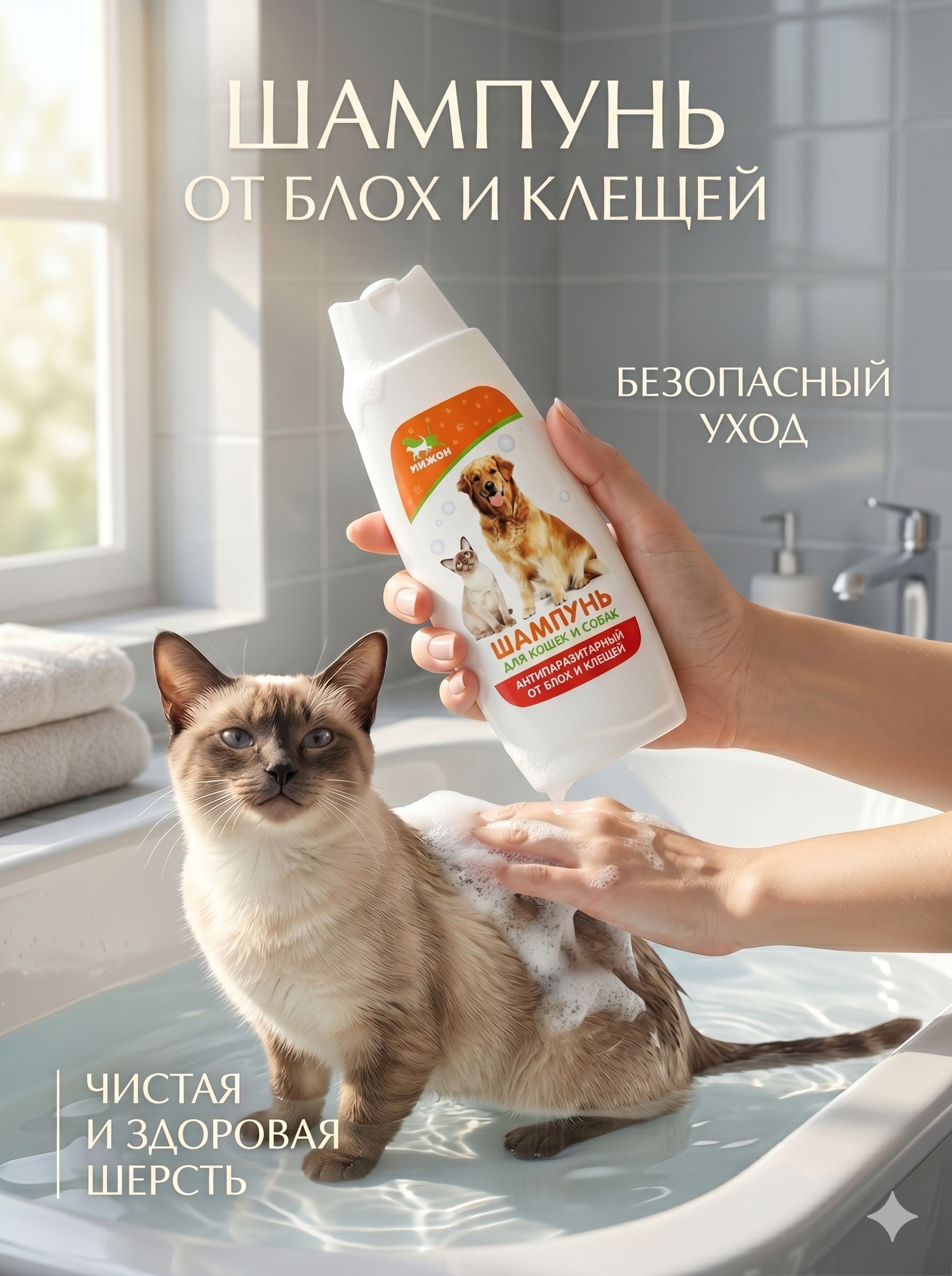 Шампунь для собак и кошек от блох и клещей, 250 мл