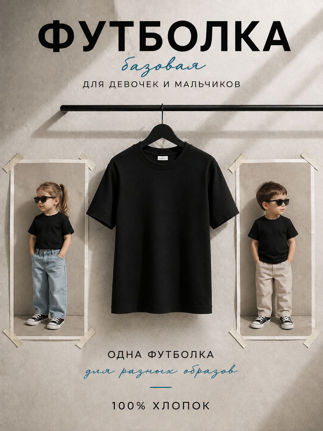 Футболка детская для мальчика для девочки Collorista, чёрная, рост 104 см