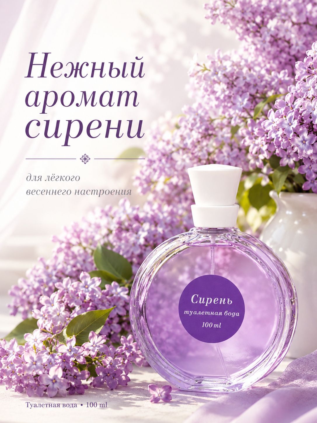 Туалетная вода женская сирень, 100 мл