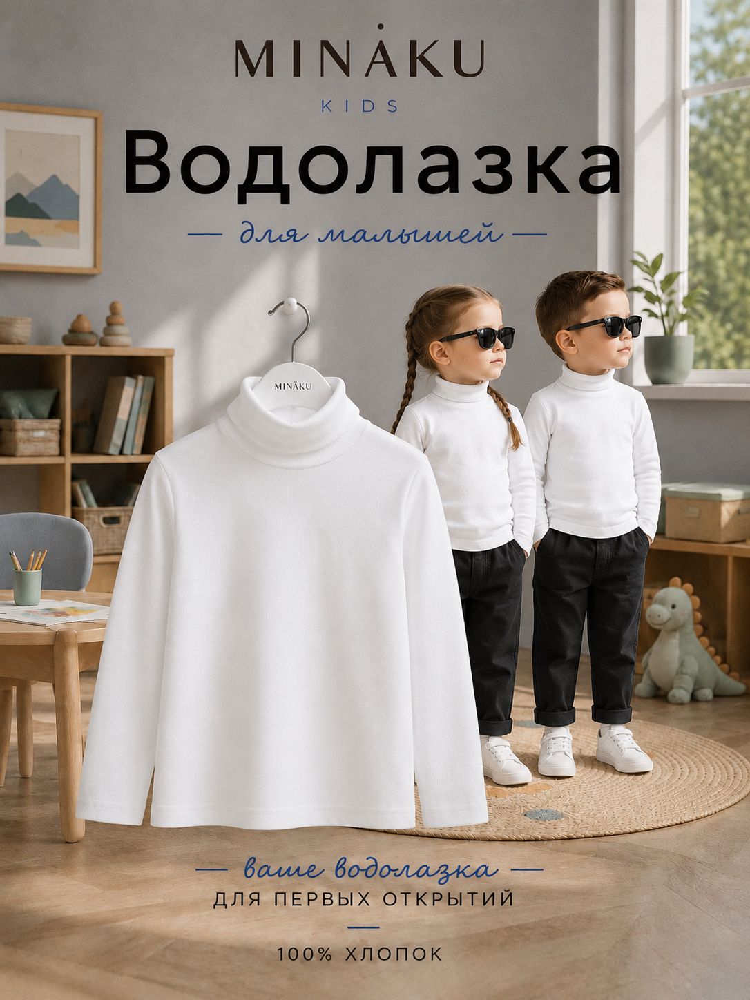 Водолазка для девочки, для мальчика MINAKU, белая, рост 116 см