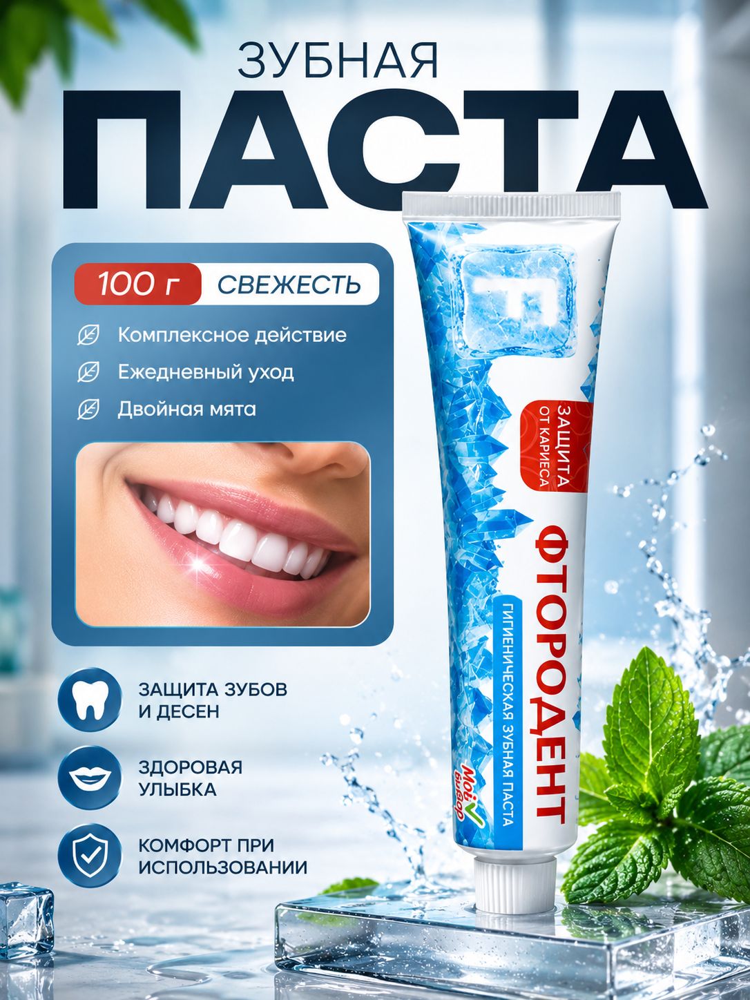 Зубная паста двойная мята, 100 г