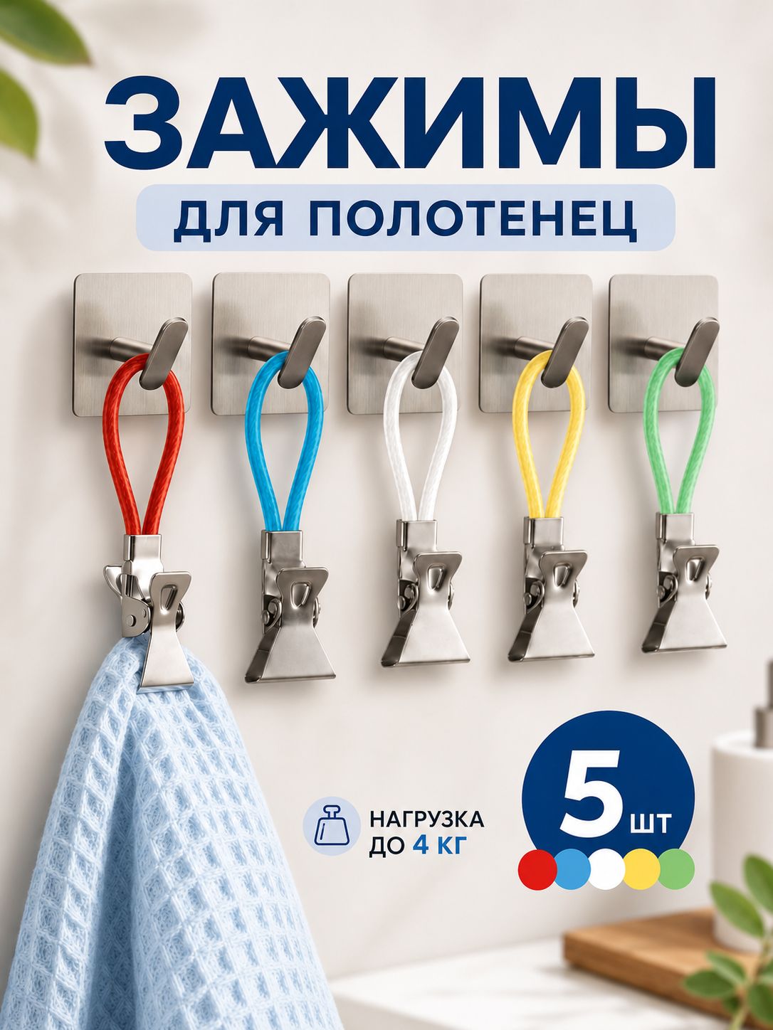 Держатель для полотенец, крючки для полотенец, набор 5 шт