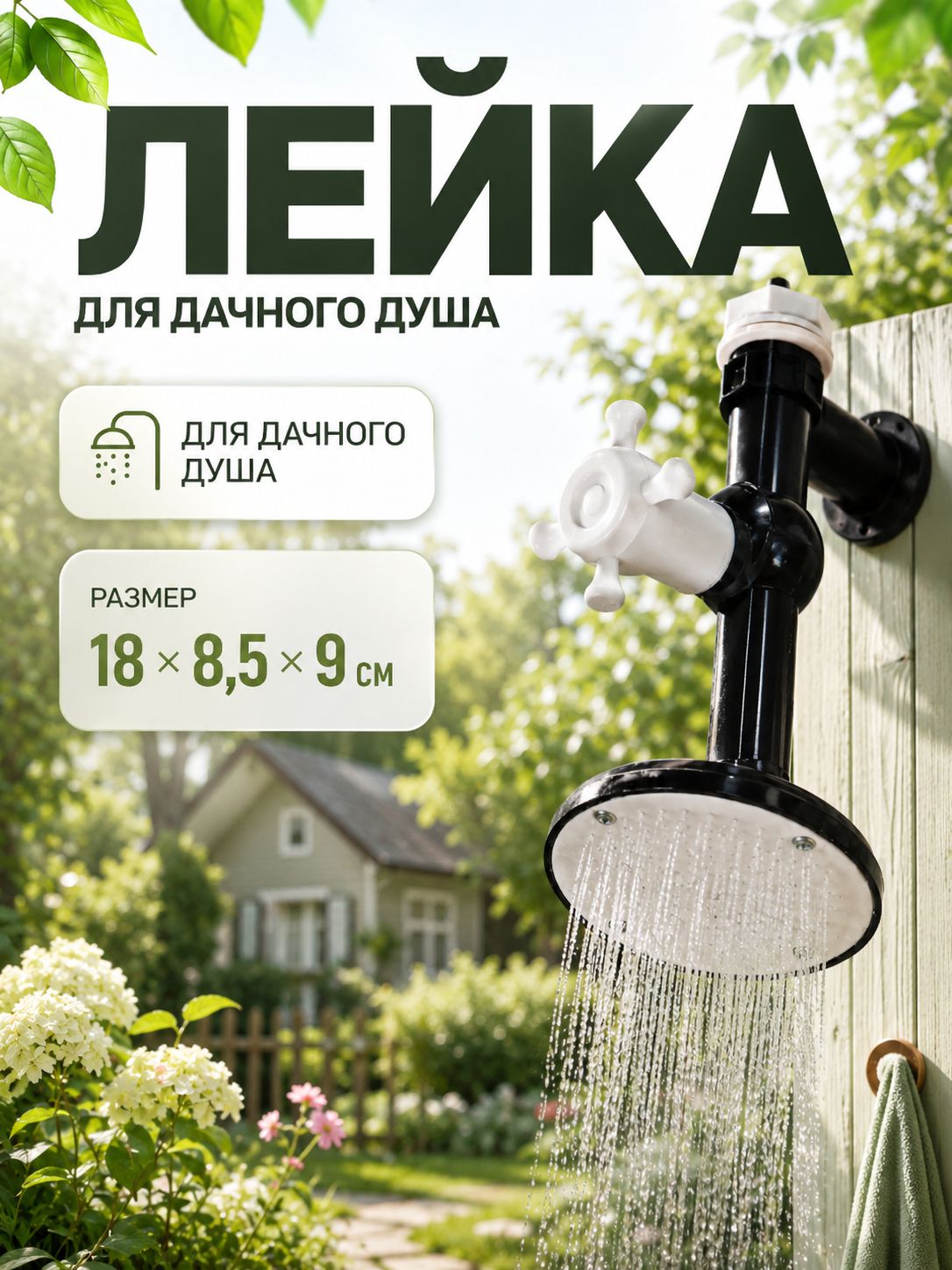 Лейка для дачного душа пластиковая черная, насадка для бака с резьбой, распылитель для летнего садового душа