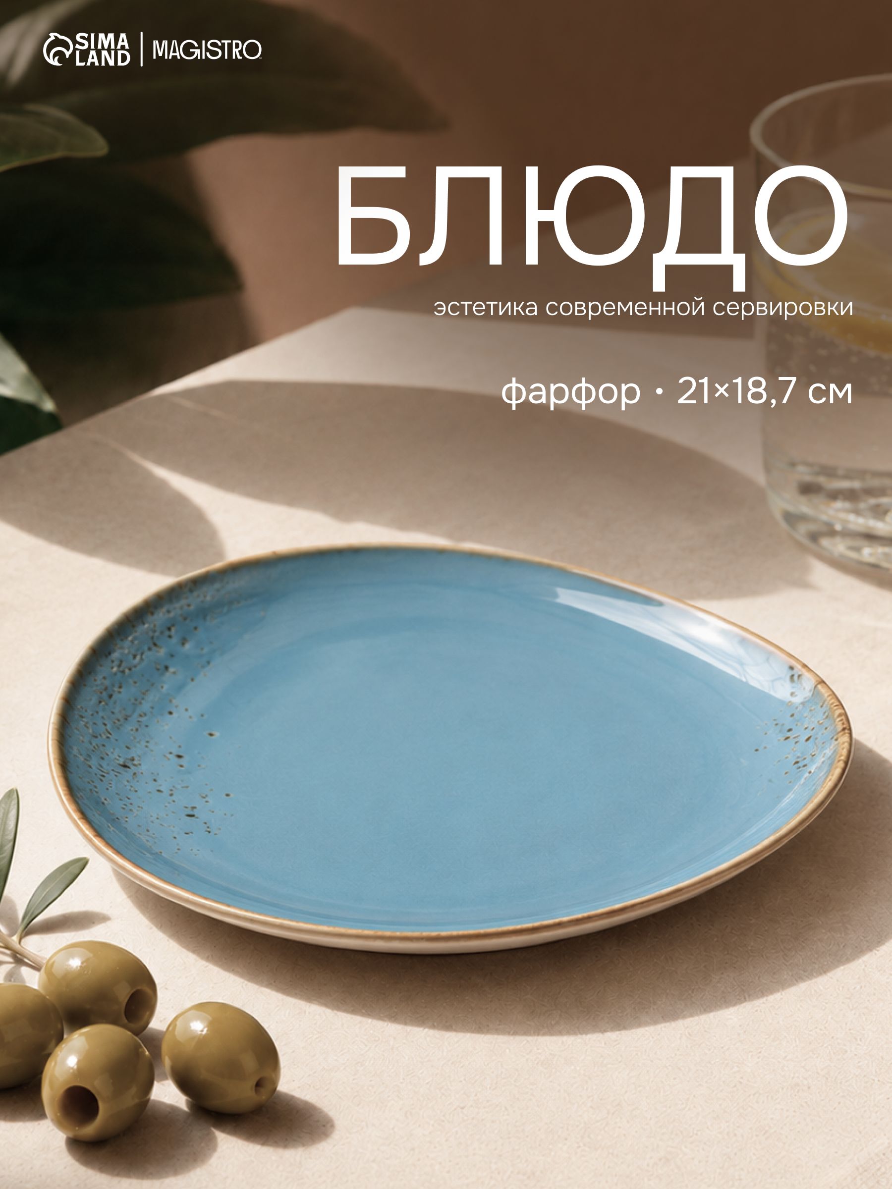Блюдо сервировочное, фарфоровое, для сервировки и подачи, Magistro "Церера", голубое