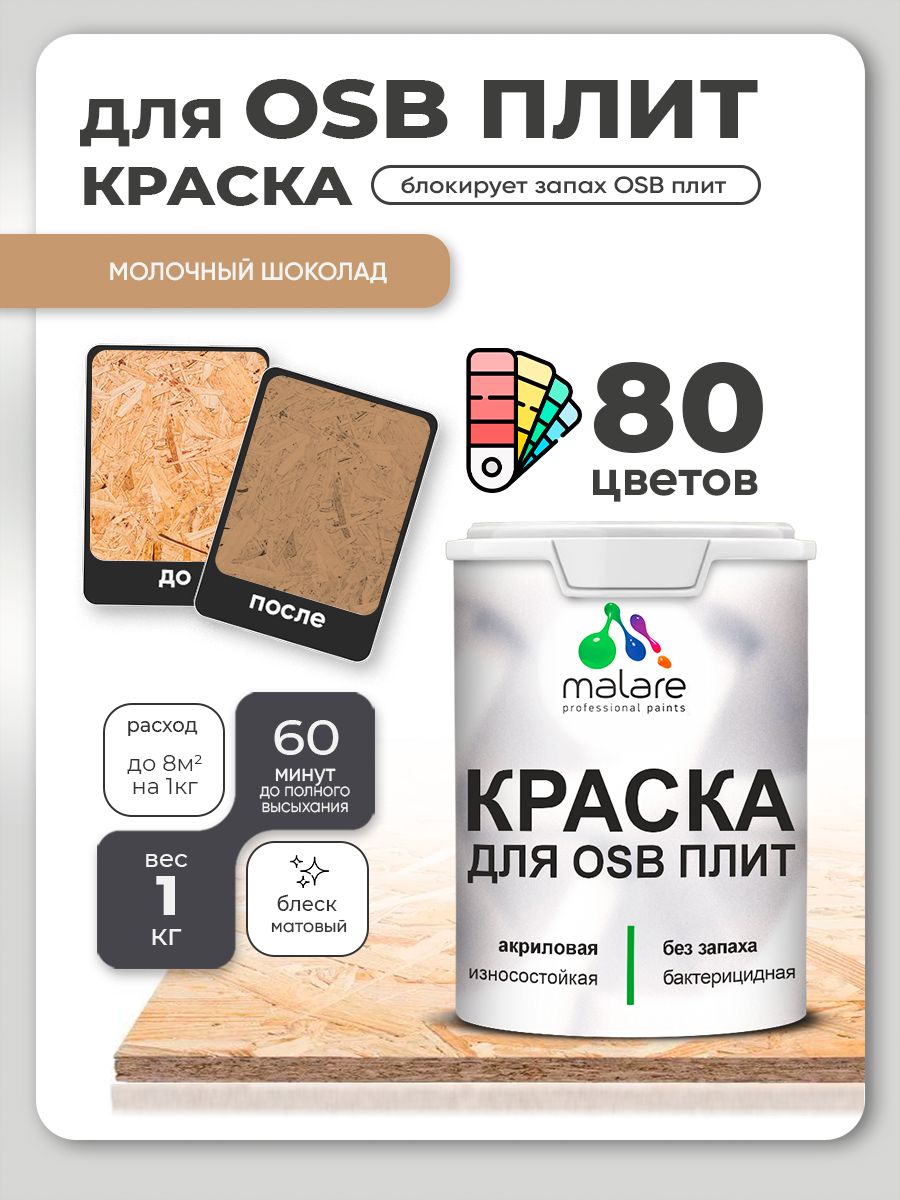 Акриловая краска для ОСБ плит Malare для дерева для наружных и внутренних работ, быстросохнущая без запаха матовая, молочный шоколад, 1 кг