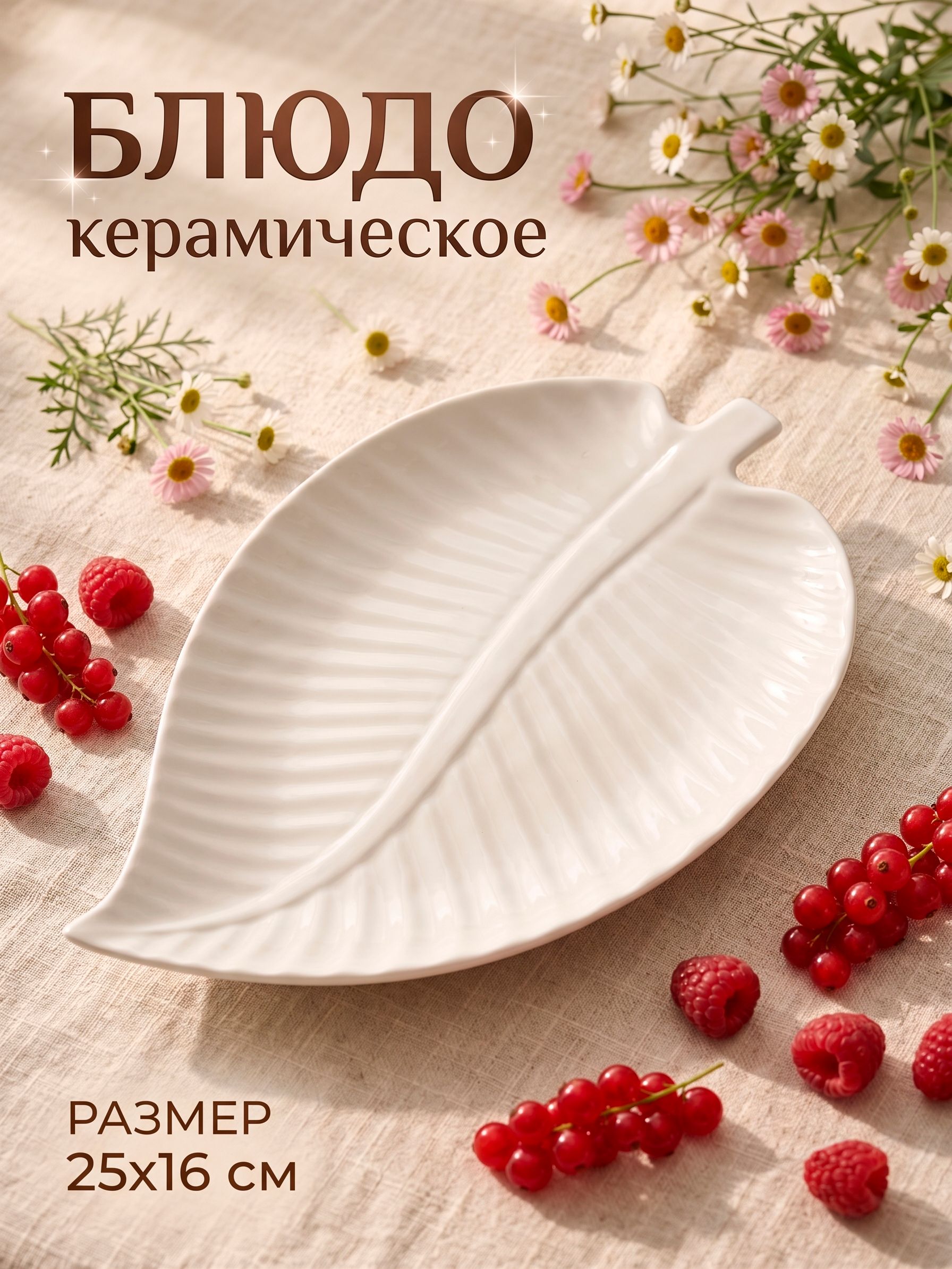 Блюдо сервировочное 25х16 см, "Лист", керамическое